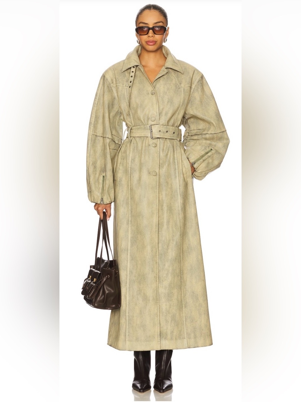 AFRM The Carrington Maxi Trench Coat in Custard Cream, WORN ONCE